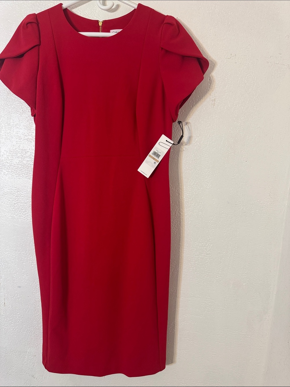 Calvin Klein Red Midi Puff-Sleeve Sheath Dress Size 12